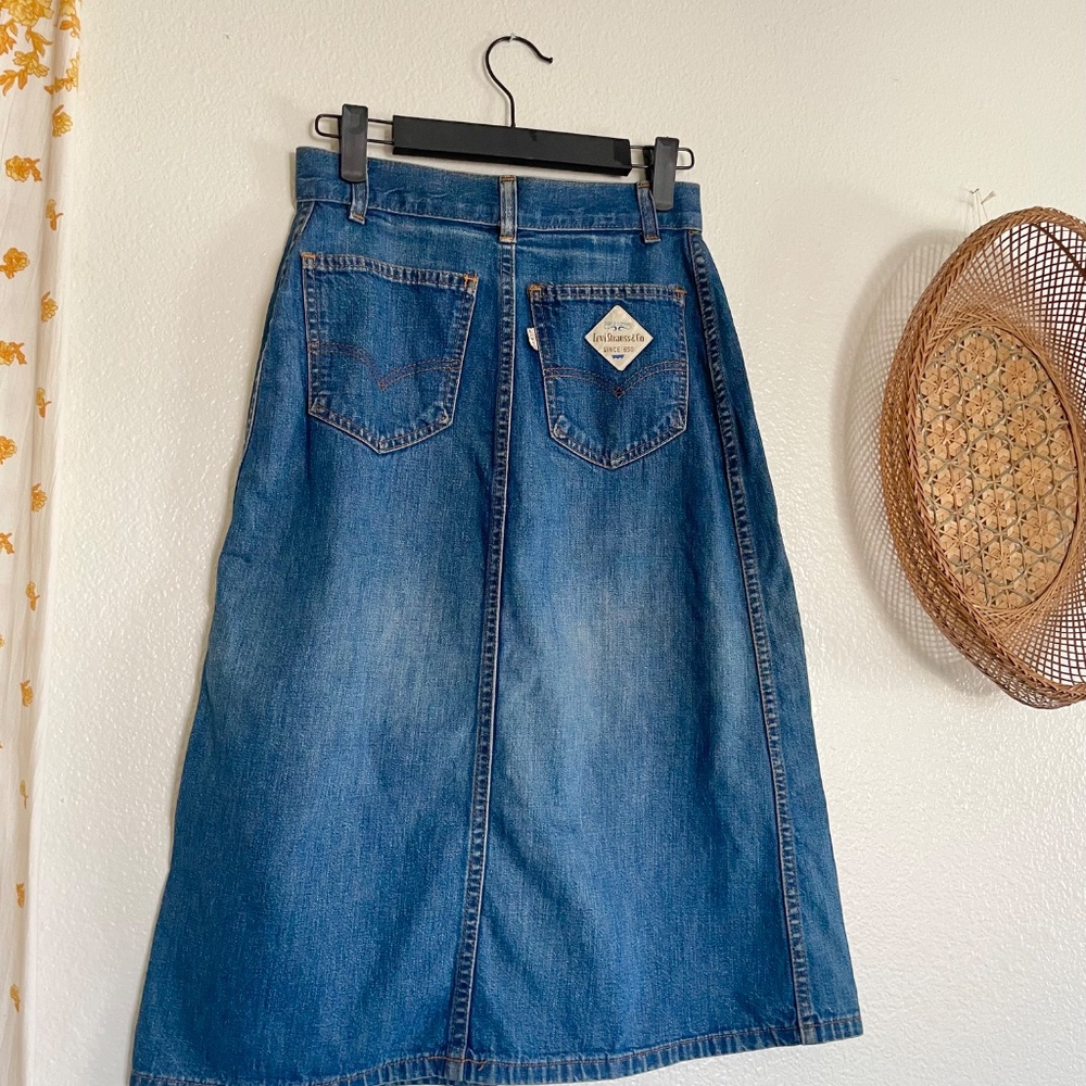 Vintage Levi Denim Midi Skirt High Waist A Line USA Made - Picture 3 of 6